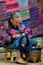 Ã Â¹â¡Ahill tribe Hmong woman sewing handicrafls.